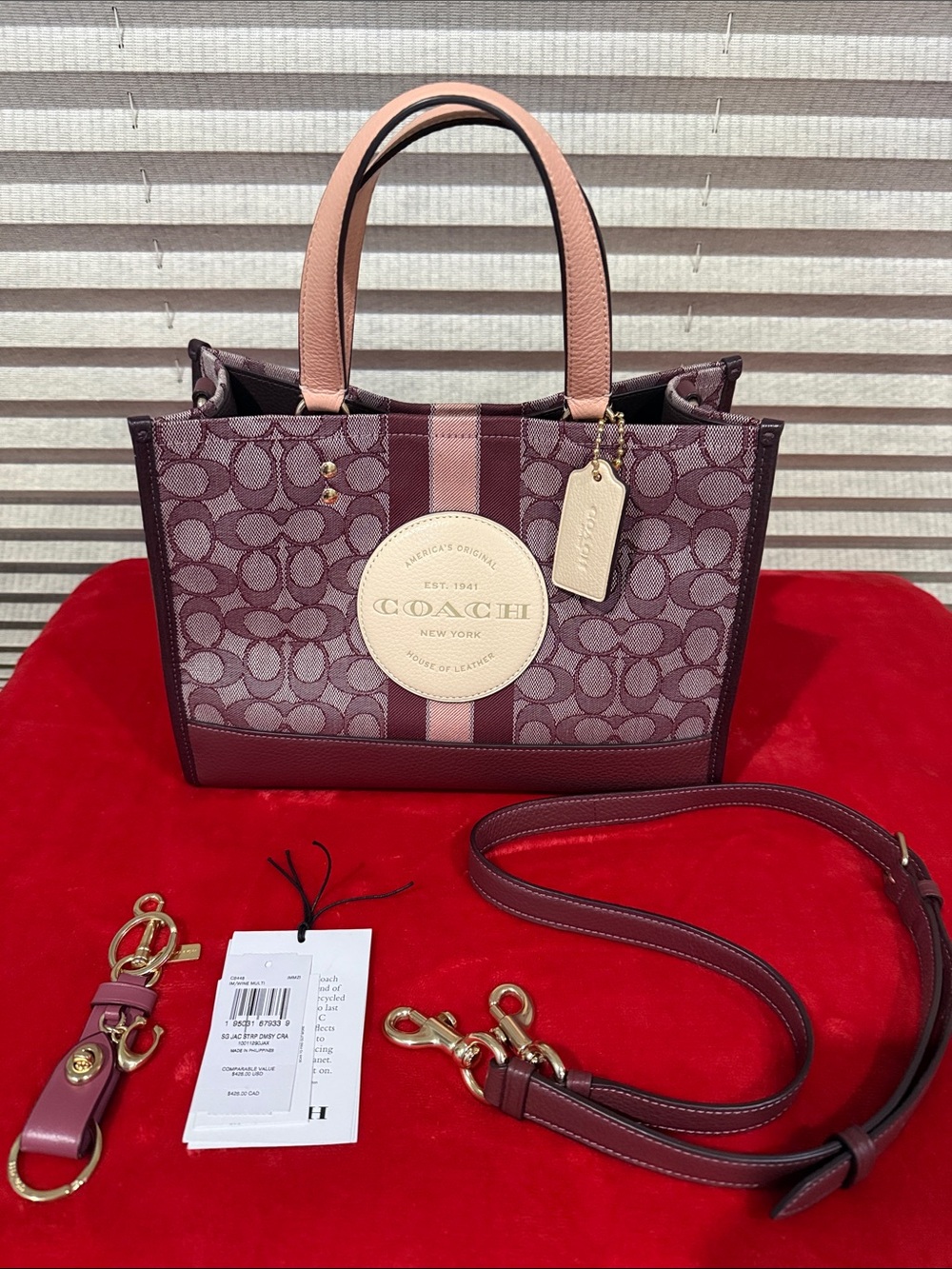 Coach Burgundy and Pink Signature Canvas Tote